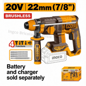 Marteau perforateur sans fil INGCO CRHLI22208 20 V avec mandrin SDS-Plus, trois forets et un burin