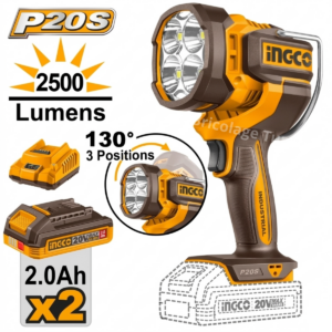 Lampe de travail sans fil industrielle INGCO CWLI20887 20V avec éclairage LED 2500 lumens et 2 batteries