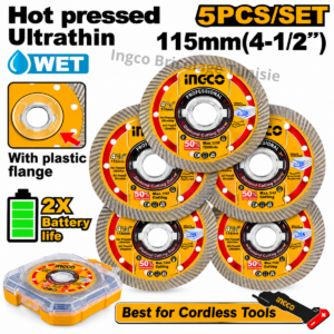 Set de 5 disques diamantés ultrafins INGCO DMD051158 de 115 mm avec alésage de 22,2 mm